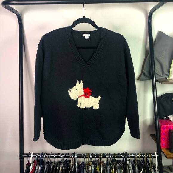 J. Jill Sweaters - J. Jill Navy Westie Dog V Neck Sweater